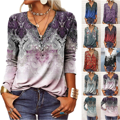 Damen Casual-Shirt Langarm Muster Trendy - IdealeKleiden