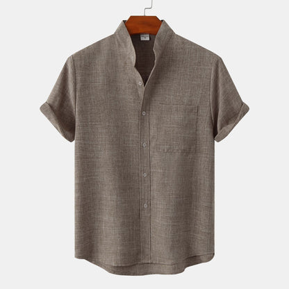 Herren Hemd Kurzarm Modern Stehkragen