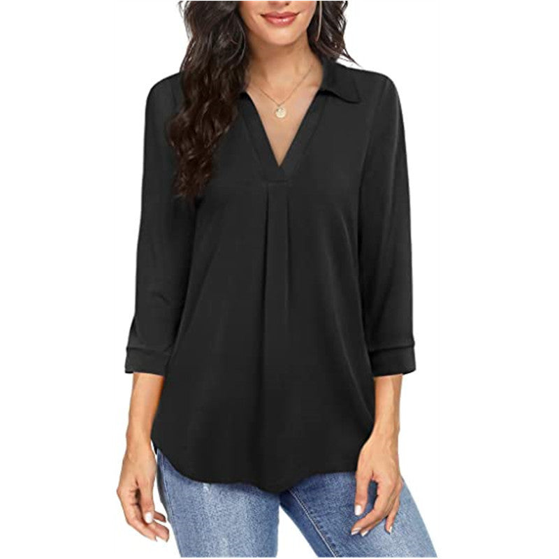 Damen Bluse V-Ausschnitt Kurzarm Elegant