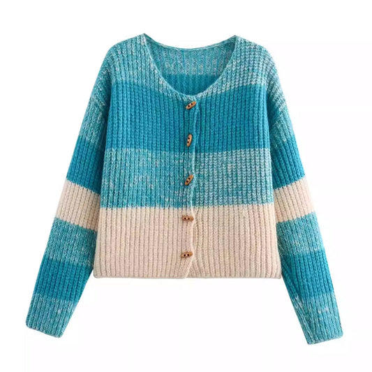Damen Strickjacke Elastisch Rippmuster Holzknöpfe Elegantes Design - IdealeKleiden