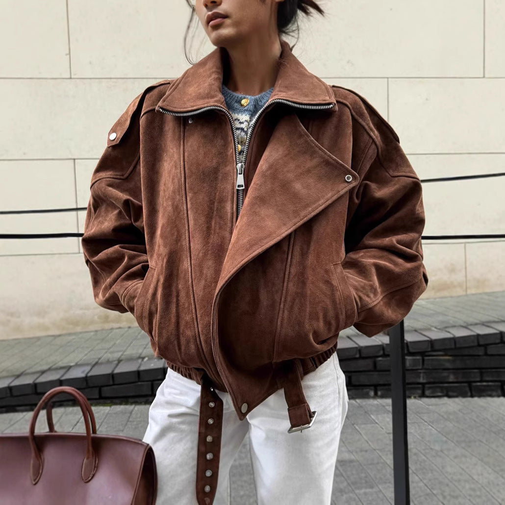 Damen Oversized Lederjacke Casual Stil