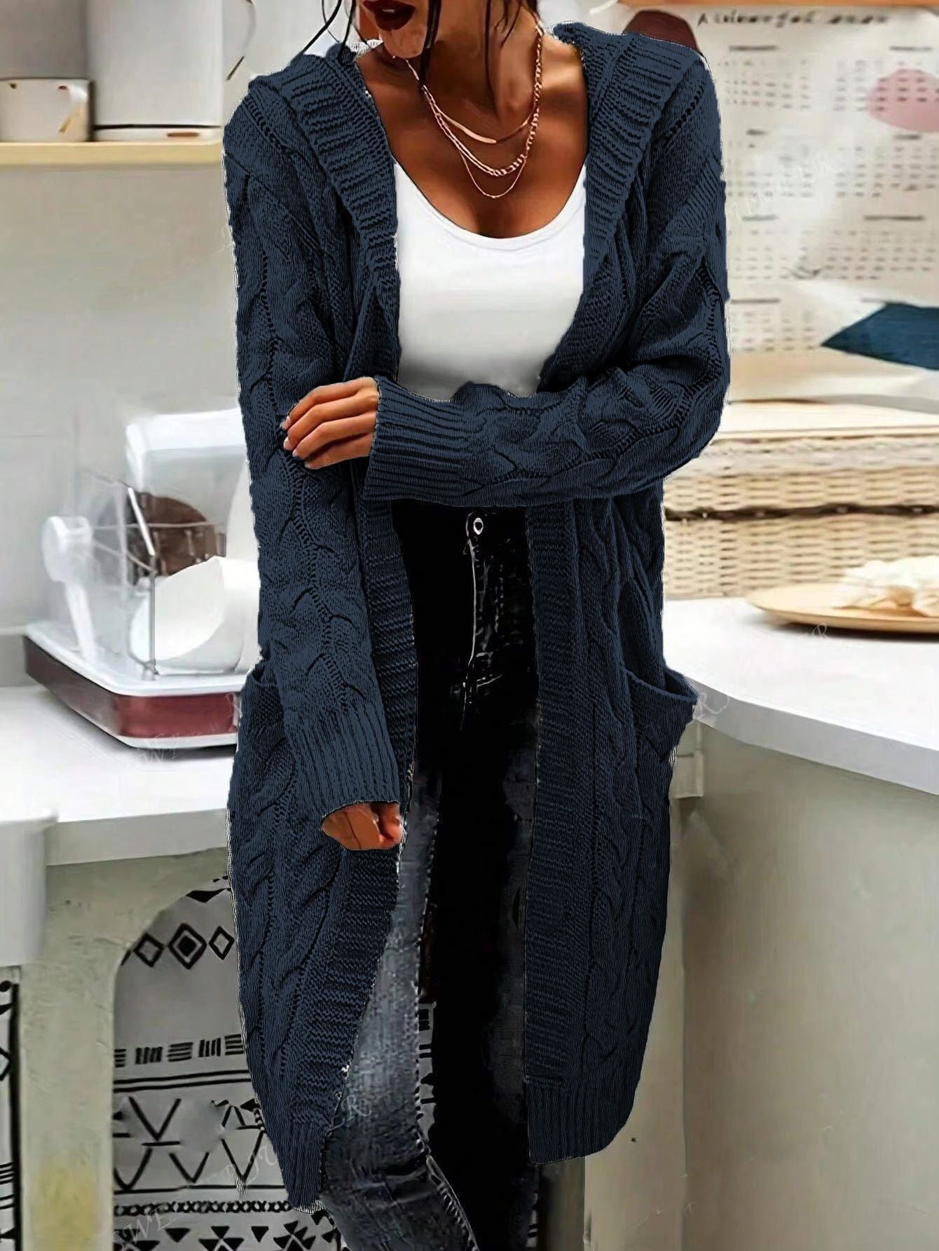 Damen Grobstrick Cardigan Elegantes Design Praktisch