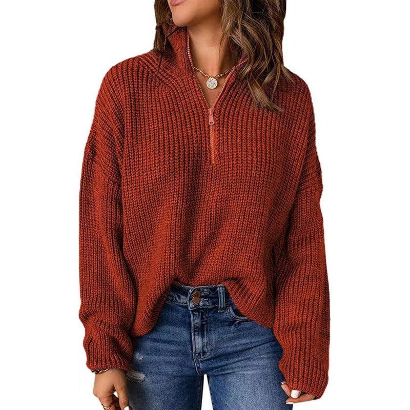 Damen Pullover Kurz Reißverschluss Elegant