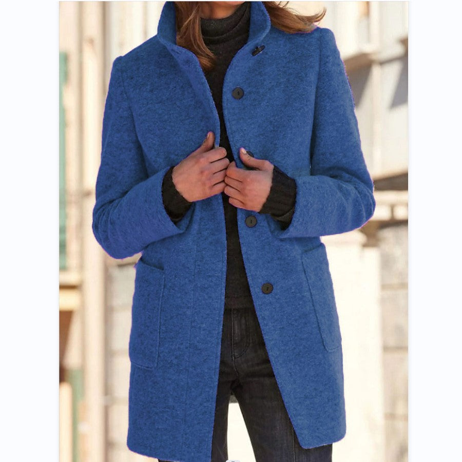 Damen Wolljacke Klassisch Elegantes Design Große Taschen