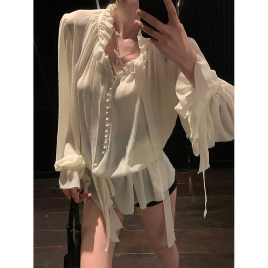 Damen Durchsichtige Bluse mit Puffärmeln und Eleganz - IdealeKleiden