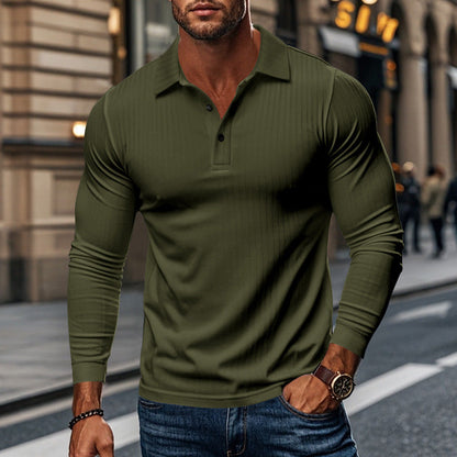 Herren Polohemd Langarm Struktur Optik
