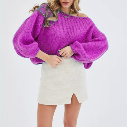 Damen Weicher Off-Shoulder Pullover Trendig Übergröße