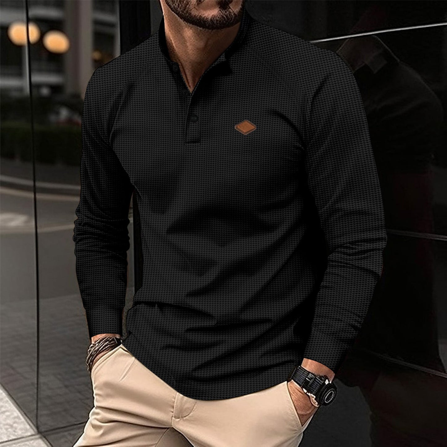 Herren Langarmshirt Elegant Muster Moderner Kragen