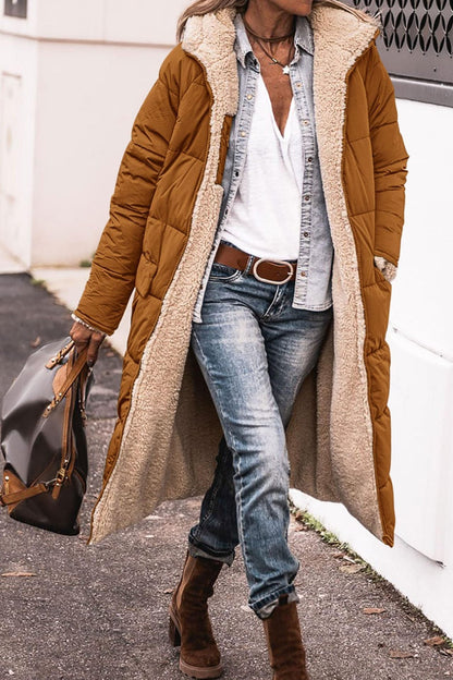 Damen Steppjacke Lang Kuschelig Fleece Winterjacke