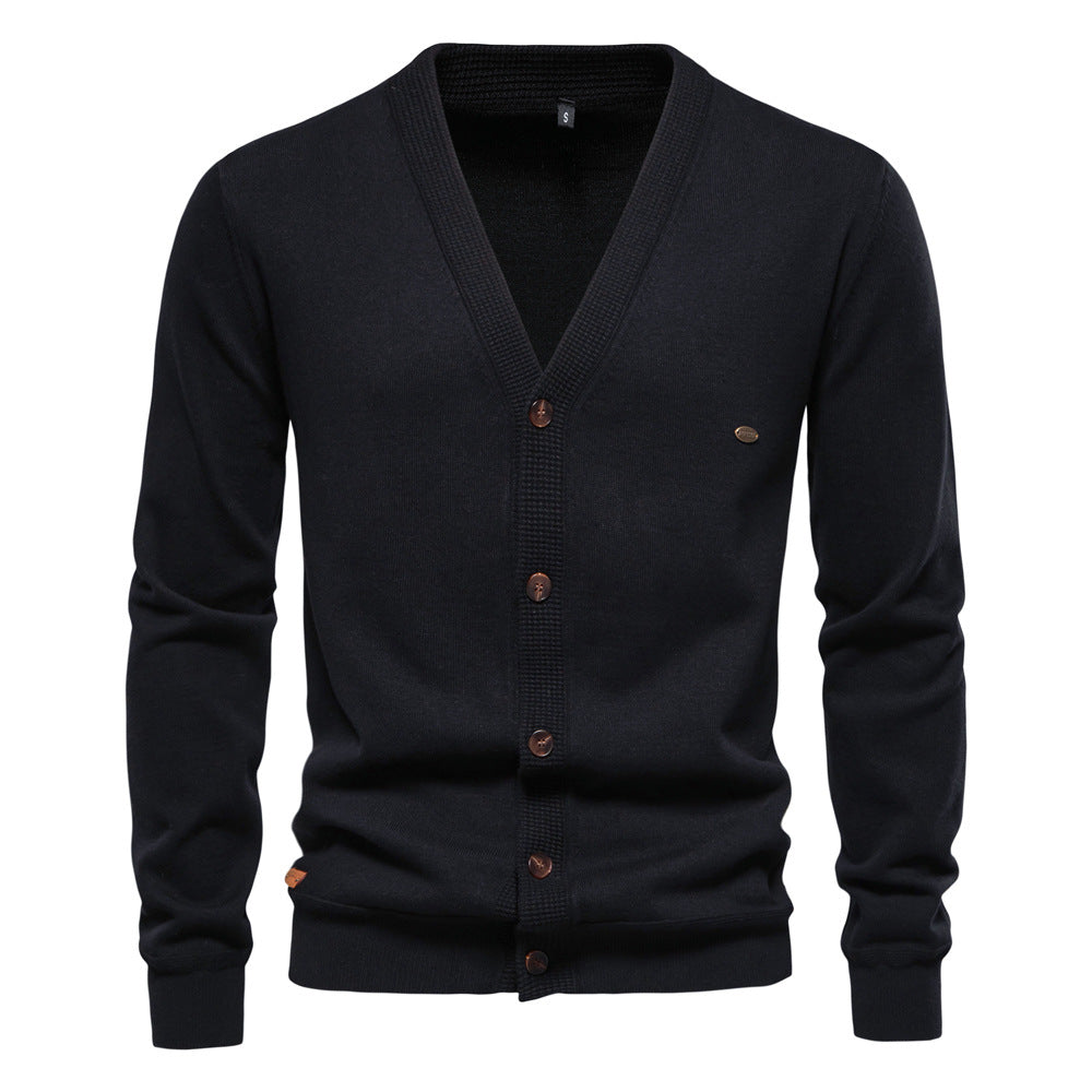 Herren Strickjacke V-Ausschnitt Modern Holzknöpfe