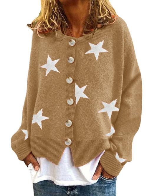Damen Strickjacke Sternenmuster Chic Trend - IdealeKleiden