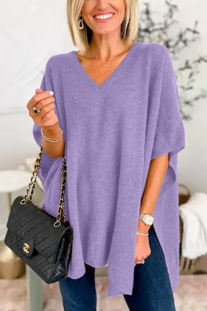 Damen Strickponcho Lässig V-Ausschnitt Oversized