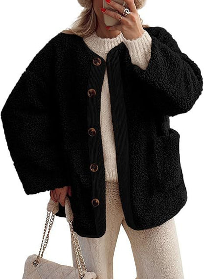 Damen Teddyjacke Weich Plüsch Optik