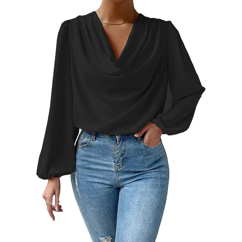 Elegante Damenbluse Langärmlig Asymmetrisch Chic