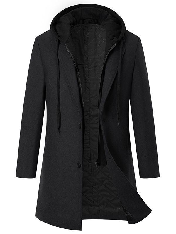 Herren Mantel Elegant Übergangsjacke Abnehmbare Kapuze