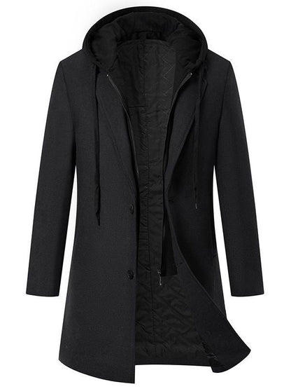 Herren Mantel Elegant Übergangsjacke Abnehmbare Kapuze