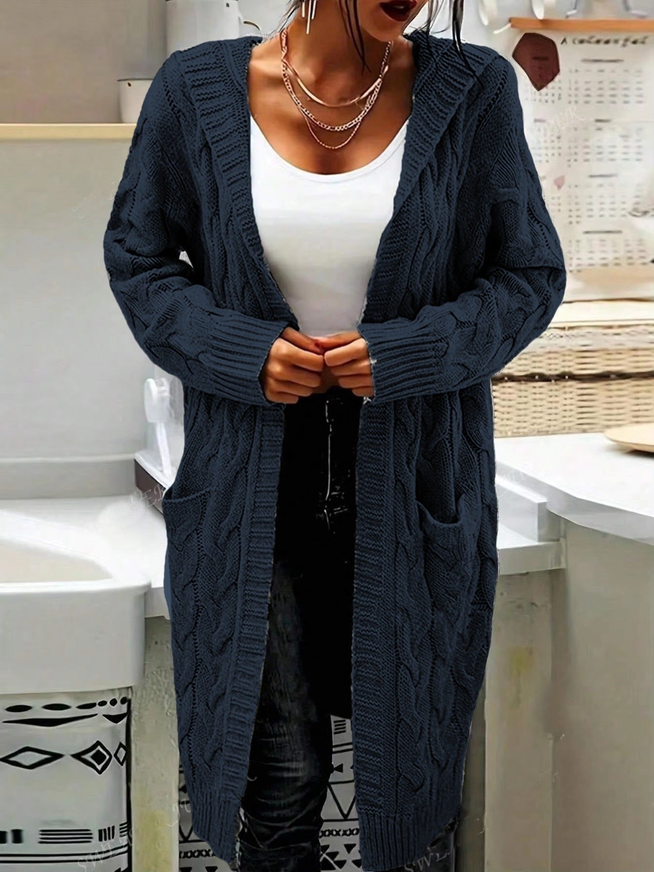 Damen Grobstrick Cardigan Elegantes Design Praktisch