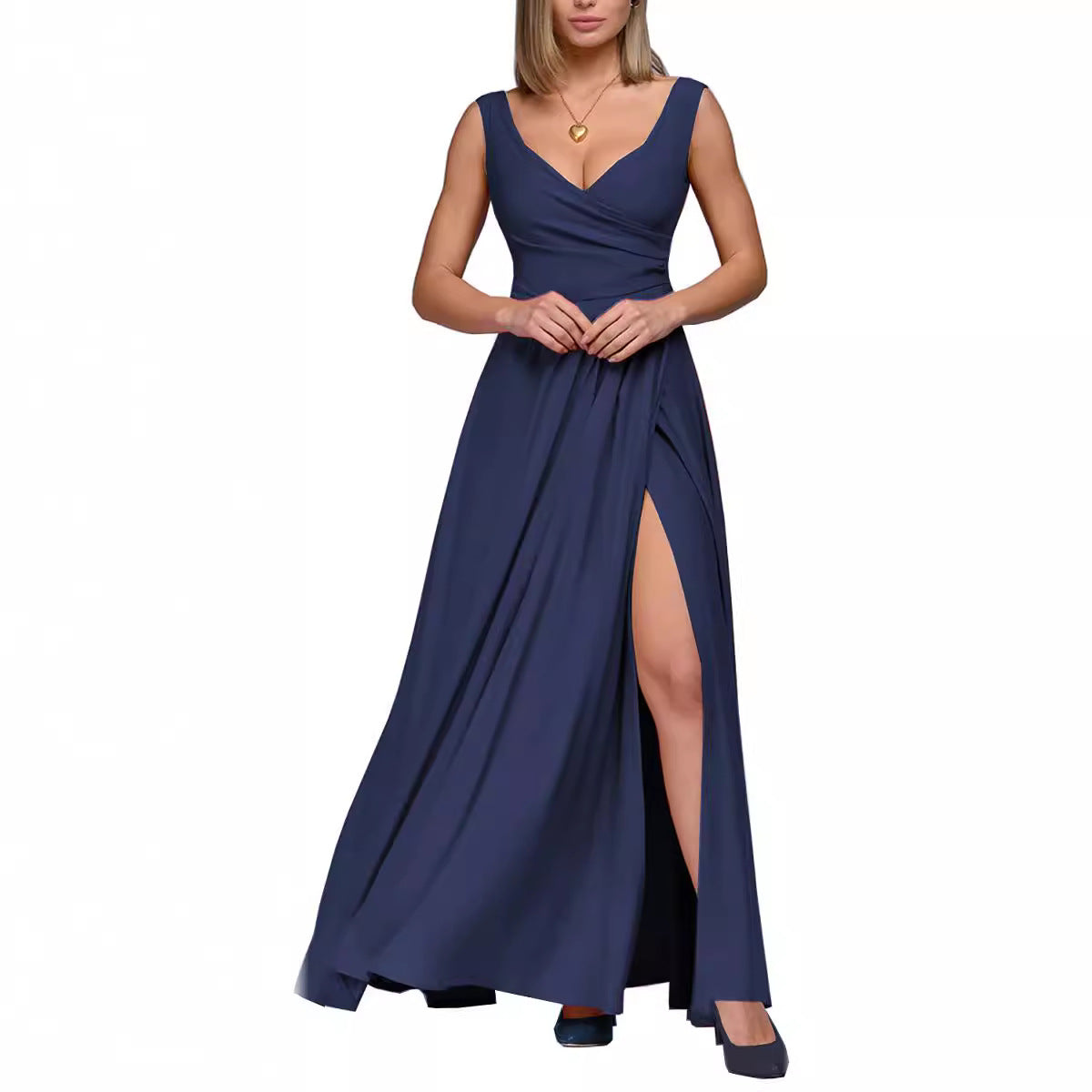 Damen Maxi-Kleid Elegant Wickel Look - IdealeKleiden