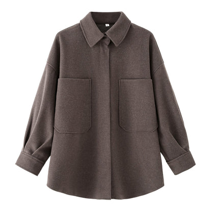 Damen Wolljacke Oversized mit Taschen und Chic Design