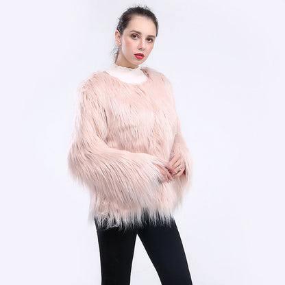 Damen Kunstfell-Mantel Weich Langärmlig Elegant