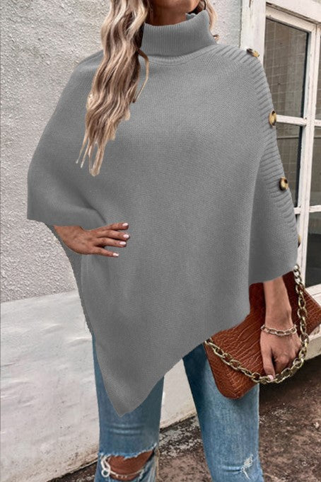 Damen Strickponcho Hochkragen Elegantes Design