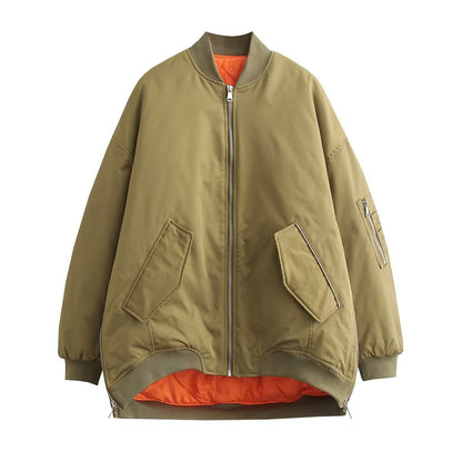 Damen Bomberjacke Sportlich Casual mit Taschen