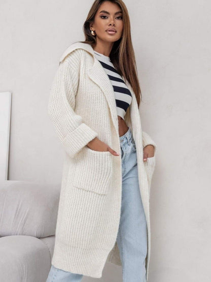 Langer Strickmantel Oversized Wollmix Kapuze