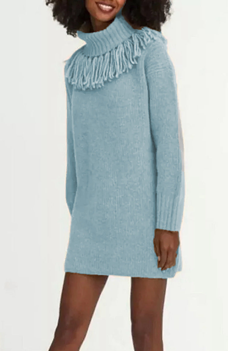 Damen Strickkleid Elegantes Design Mit Rollkragen