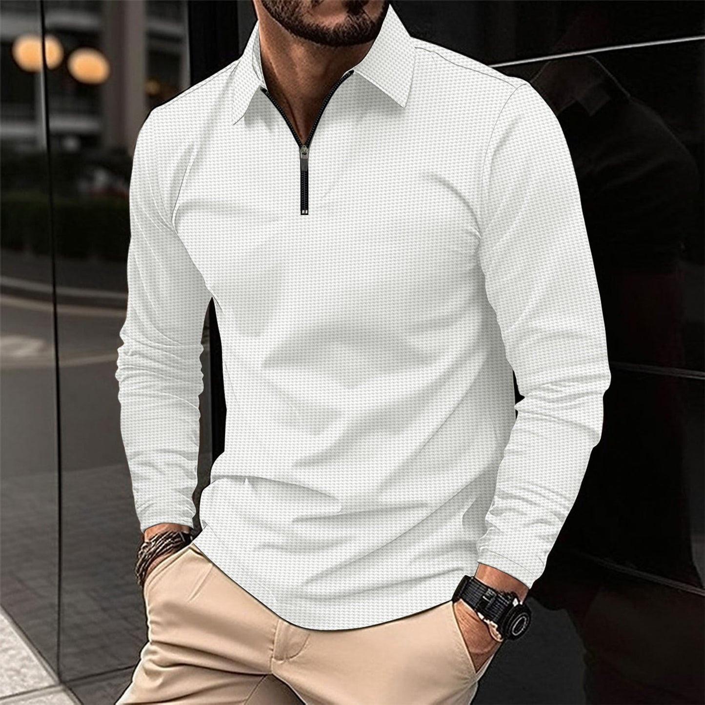 Herren Langarmshirt Modern Reißverschluss Strukturiert