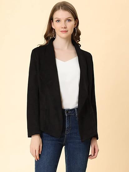 Damen Lederjacke Trendy Offener Schnitt Mit Taschen