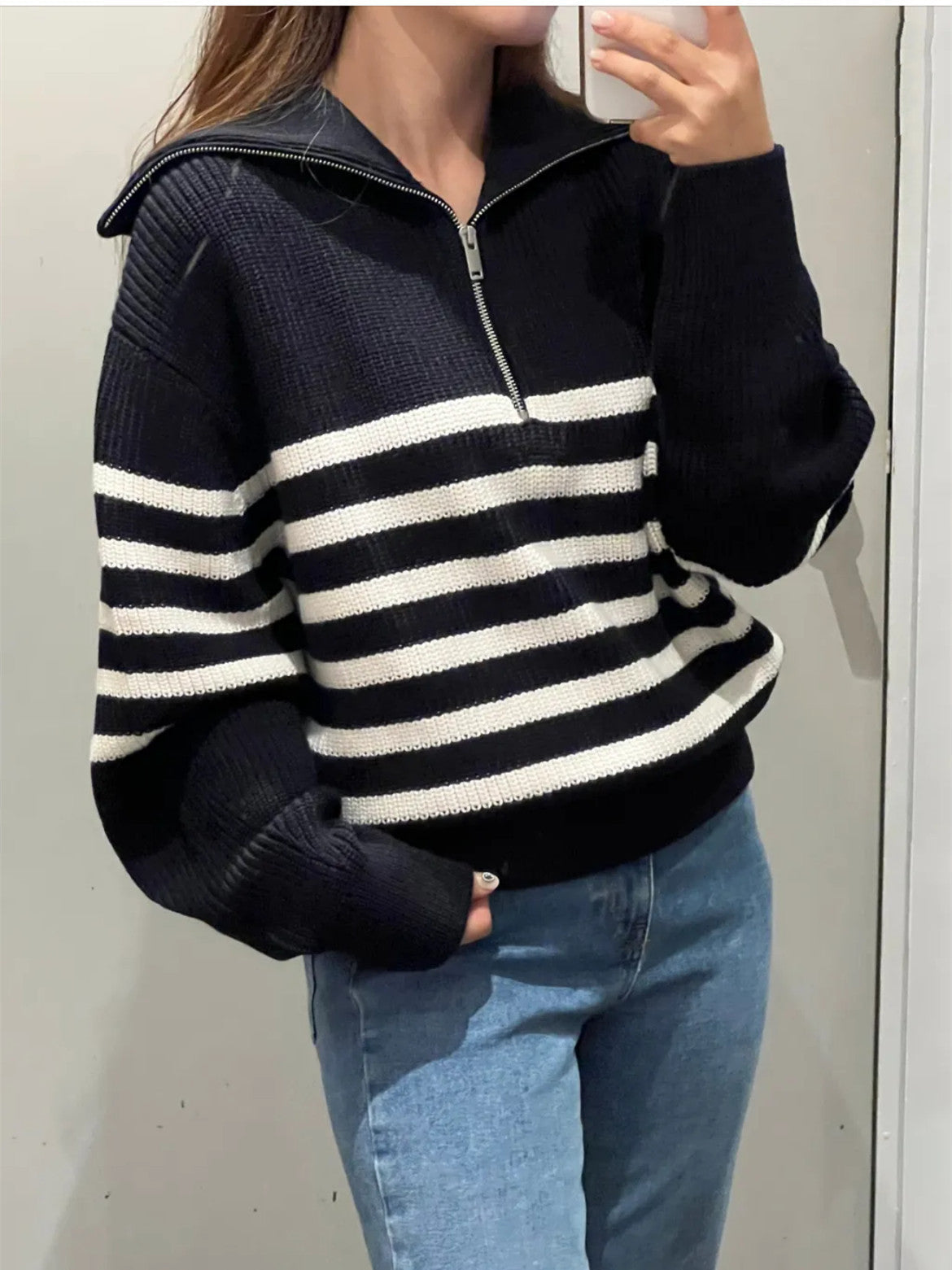 Damen Strickpullover Marine Chic Stil