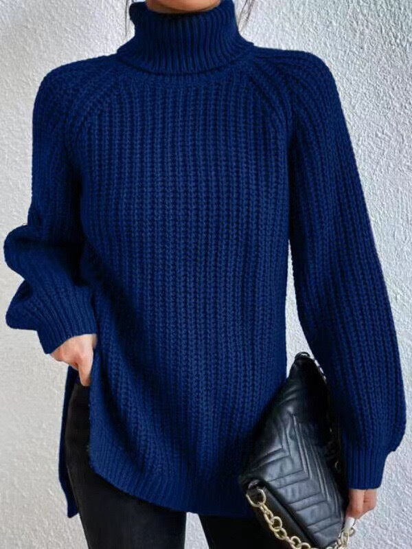 Damen Strickpullover Hochkragen Wabenmuster Eleganz