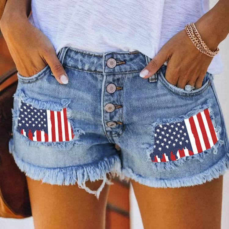 Damen Jeans-Shorts USA-Style Fransensaum Sommer