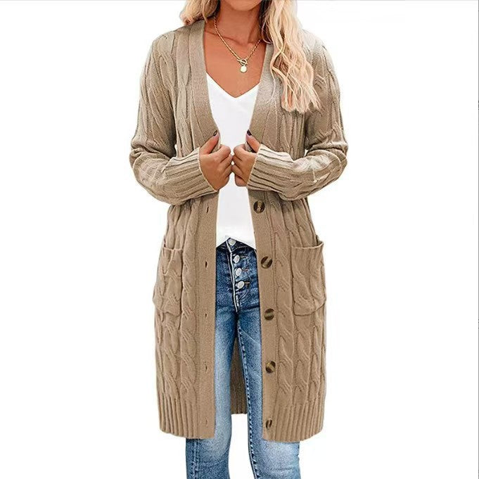 Damen Cardigan Grobstrick Warm mit Taschen und Knöpfen