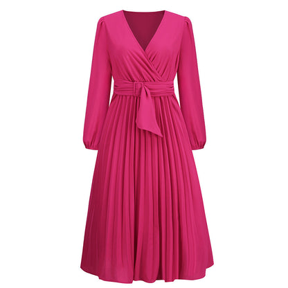 Damen Wickelkleid Elegant Faltenrock Schnürung