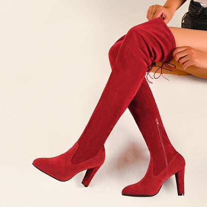Damen Stiefel Wildleder Overknee Elegant Schnüren