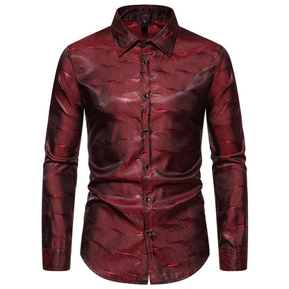 Herren Hemd Elegant Wellenmuster Langarm