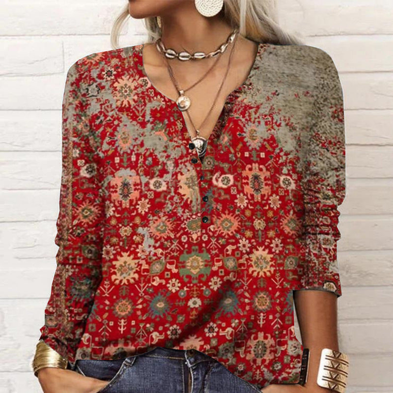 Damen Casual-Shirt Langarm Muster Trendy