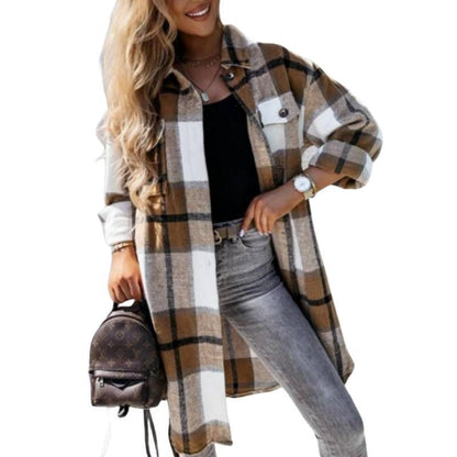 Damen Karo Overshirt mit Knöpfen und Taschen Modern Stylish - IdealeKleiden