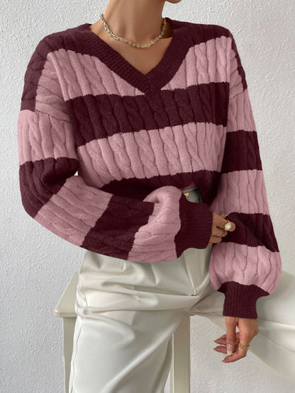 Damen Strickpullover V-Ausschnitt Langärmlig Elegantes Design