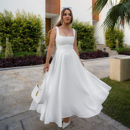 Damen Maxikleid Elegant A-Linie Quadrat Ausschnitt
