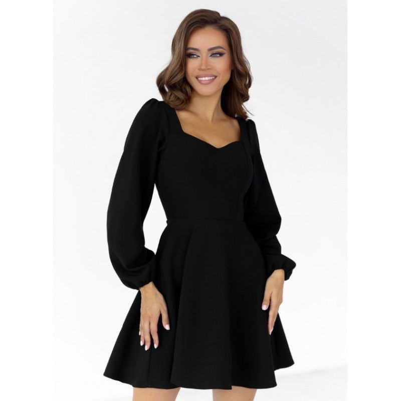 Damen Minikleid Puffärmel Herz Ausschnitt Sommerkleid