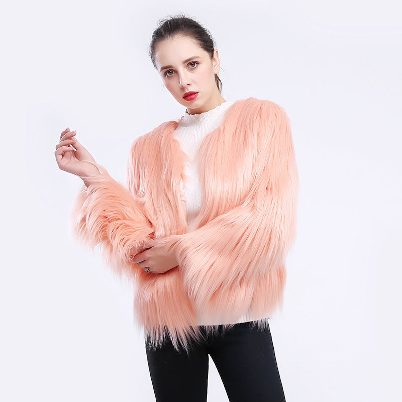 Damen Kunstfell-Mantel Weich Langärmlig Elegant