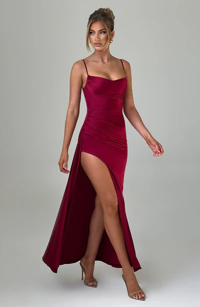 Damen Maxikleid Elegant Schulterfrei mit Schlitz