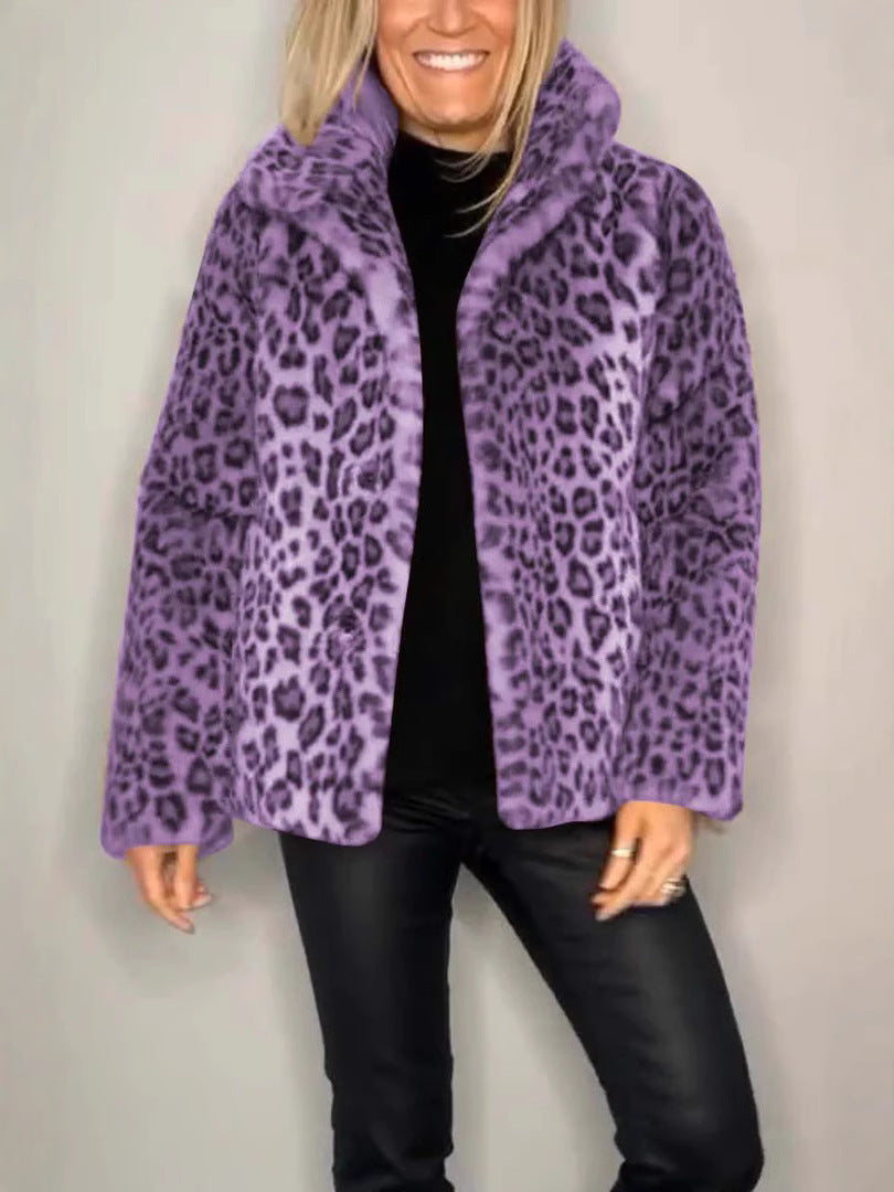 Mantel Damen Oversized Kunstpelz Leopardenmuster