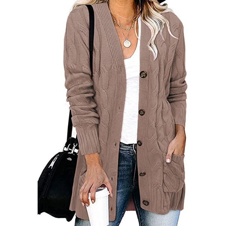 Damen Cardigan Grobstrick mit Knöpfen und Taschen
