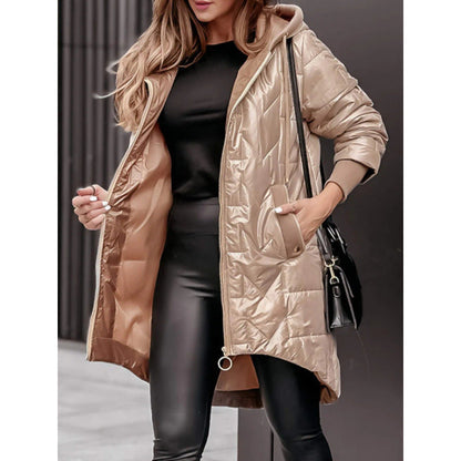 Damen Steppjacke Lässig Kapuze Große Taschen