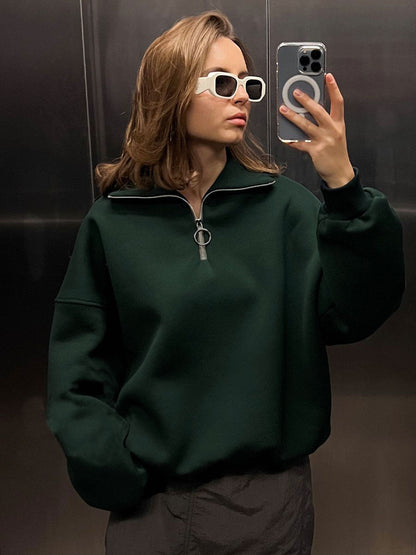 Damen Pullover Modern Reißverschluss Hochkragen