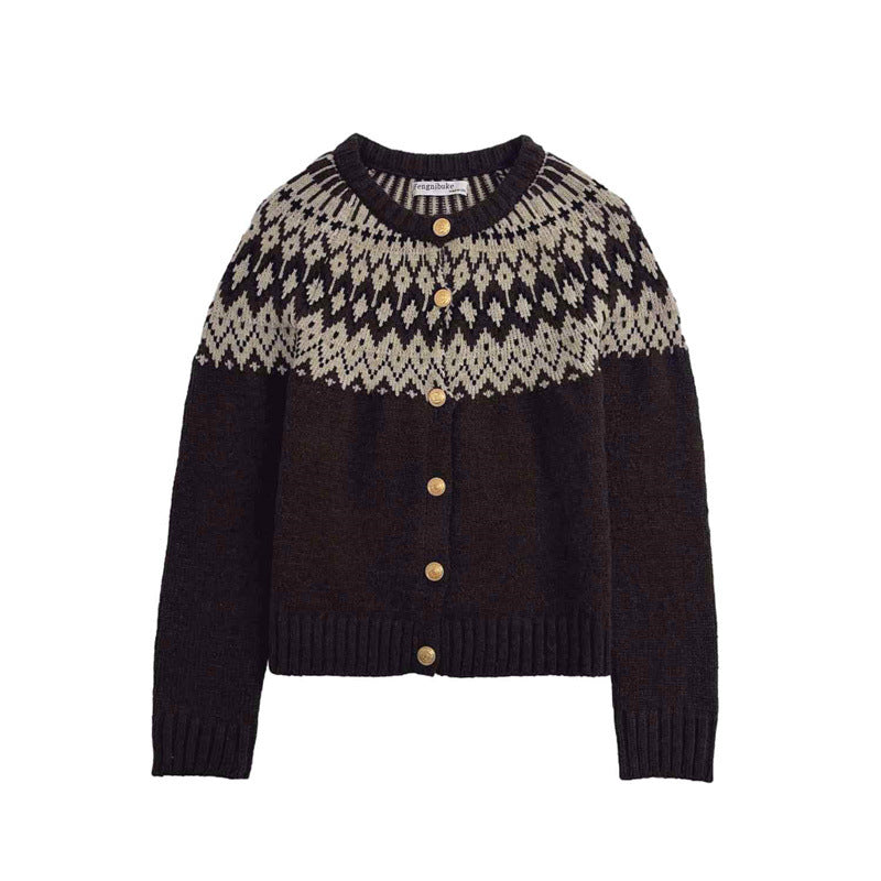 Damen Strickjacke Norweger Muster Winterlich