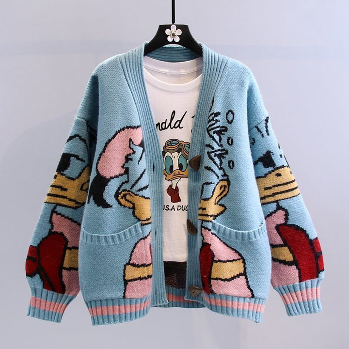 Damen Strickjacke Cartoon Motiv Weite Ärmel